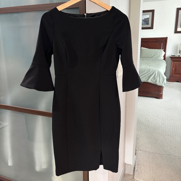 White House Black Market Bell Sleeve Sheath Dress - Black Size 2P - Picture 3 of 12